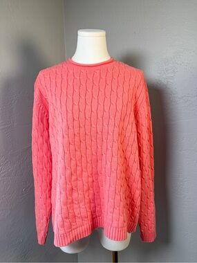 Karen Scott Sport Coral Pink Cable Knit Sweater 100% Cotton Size XL